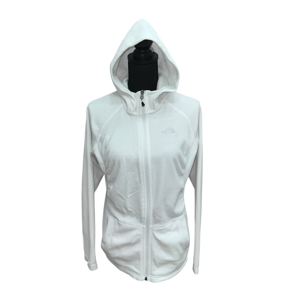 The North Face Jacket Womens Medium White Hooded Full Zip Fleece Outdoors Pocket